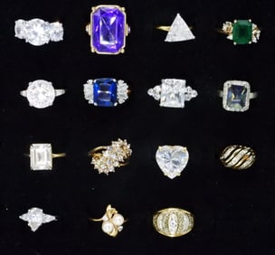 (15) RINGS, COSTUME WITH GEMSTONES