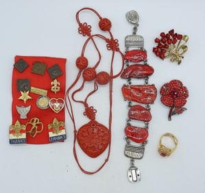 VTG RED JEWELRY & SCOUTING PINS