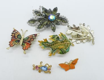 6 VINTAGE NATURE BROOCHES