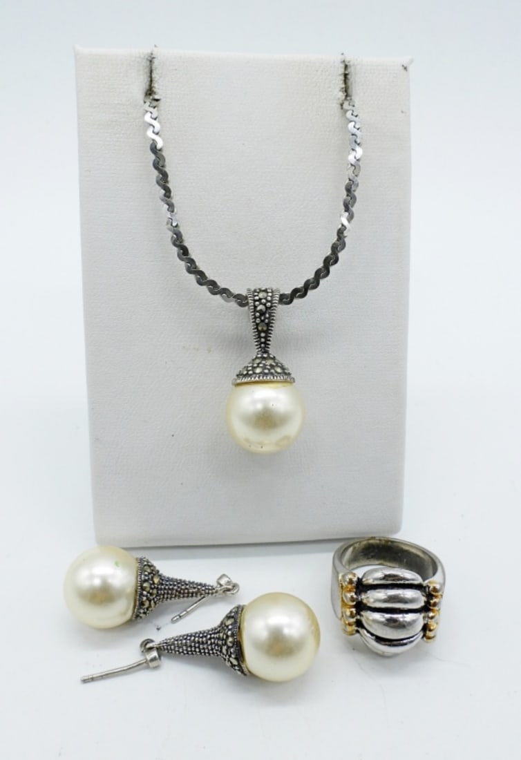 VTG MARCASITE & PEARL SET (1 of 1)