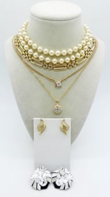 VTG GOLD TONE NECKLACES & EARRINGS