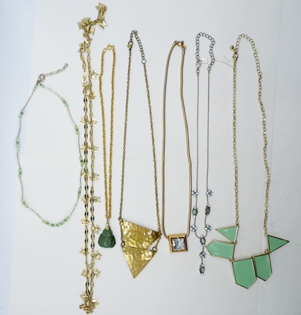 (7) GREEN GEM GOLD TONE NECKLACES (1 of 2)