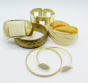 6 GOLD TONE FASHION BRACELETS