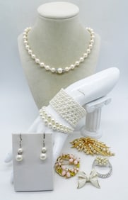 TRIFARI PEARL BROOCH & OTHER PEARLS