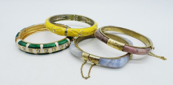 4 STYLISH ENAMEL HINGED BRACELETS