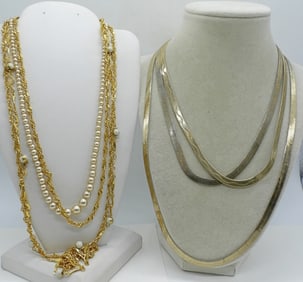 (5) GOLD TONE PEARL NECKLACES
