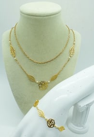 GOLD TONE PEARL & ROSES SET