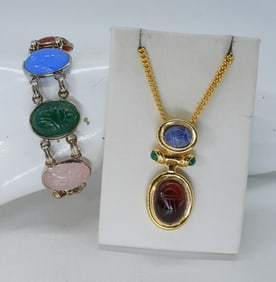 COLORFUL SCARAB NECKLACE & BRACELET