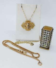 VTG LIPSTICK CASE, NECKLACE & WATCH CHAIN