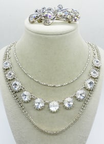 RHINESTONE NECKLACES & HAIR CLIP