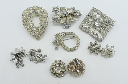 BEAUTIFUL VTG RHINESTONE PINS & EARRINGS