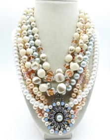 4 PRETTY PEARL LIKE FASHION NECKLACES