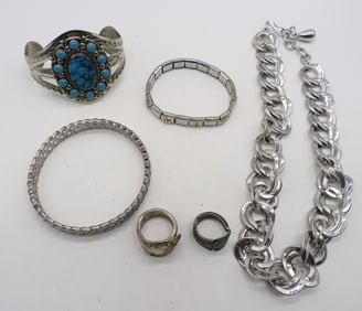 BRACELETS, RINGS & A VTG NECKLACE
