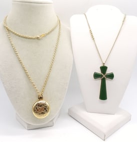 GOLD TONE CROSS & LOCKET NECKLACES