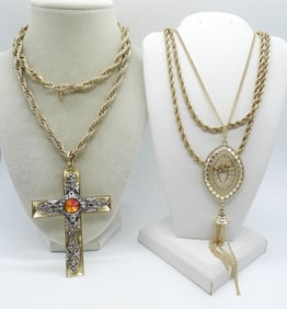 3 GOLD TONE LARGE FASHION NECKLACES
