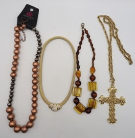 4 GOLD & EARTHTONE NECKLACES
