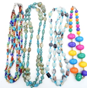 4 COLORFUL GEMSTONE NECKLACES