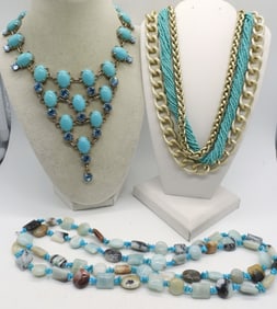 3 LIGHT BLUE GEMSTONE NECKLACES