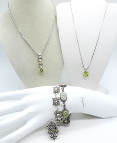 (5) GREEN GEMSTONE NECKLACES & MORE