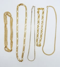 (5) GORGEOUS GOLD TONE CHAIN NECKLACES