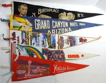 (5) VINTAGE FELT PENNANTS