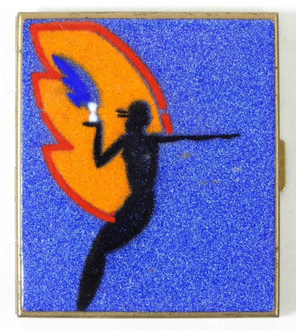 1 VINTAGE PAINTED MAKEUP CASE: 1 VINTAGE MULTICOLOR PAINTED MAKEUP CASE