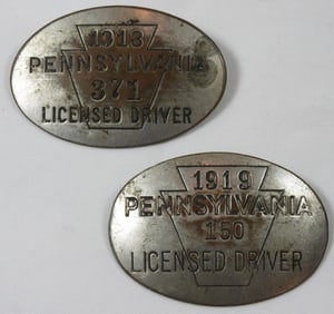 2 1918-19 PENNSYLVANIA LICENSED DRIVER PIN
