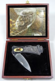 VINTAGE PAINTED ENGRAVED "TRAIN" KNIFE