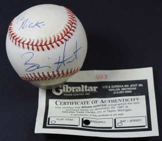 BRIAN HUNTER SIGNED BASEBALL WITH COA