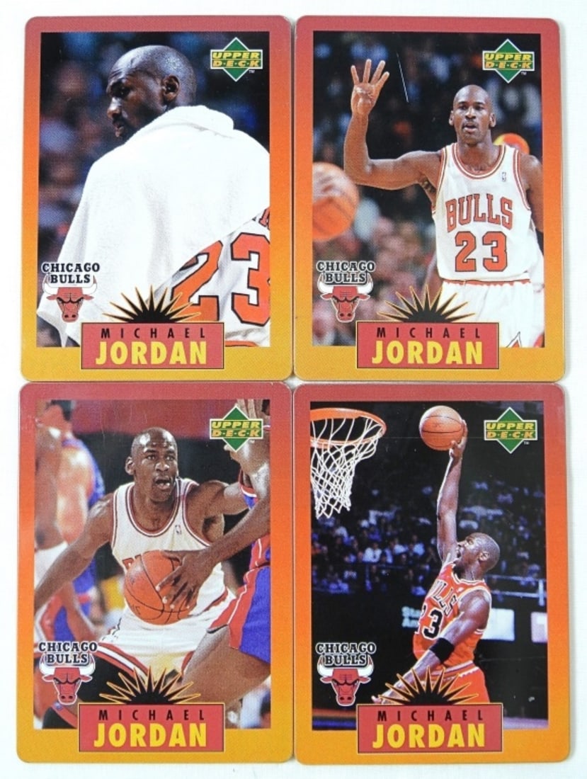 UPPER DECK MICHAEL JORDAN METAL CARDS: Unsealed metal tin with 4 collectable metal Michael Jordan cards, nice condition