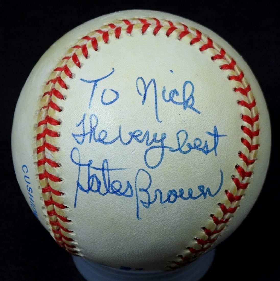 SIGNED GATES BROWN DETROIT BASEBALL: COA BY GIBRALTAR UNVERIFIED AUTOGRAPHED "TO NICK" GATES BROWN DETROIT TIGERS BALL IN PROTECTIVE CASING