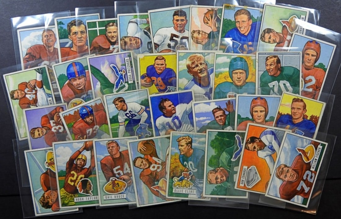 (31) 1951 BOWMAN FOOTBALL CARD LOT: ALL DIFFERENT - MOSTLY EX/VGEX with SOME LESSER / TAPE - MANY SEMI-STARS INCLUDED