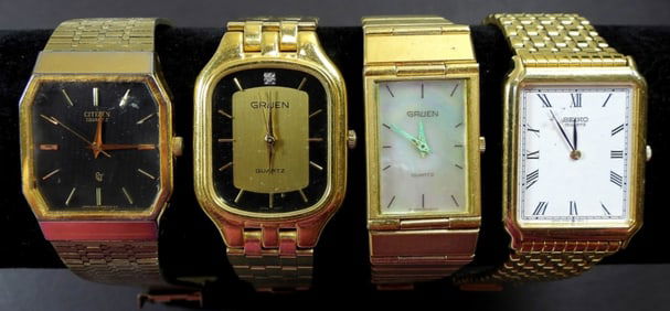 (4) GOLD TONE DRESS WATCHES