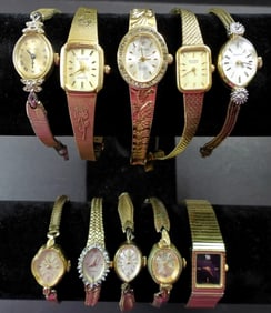 10 SMALL WOMENS GOLD TONE WATCHES