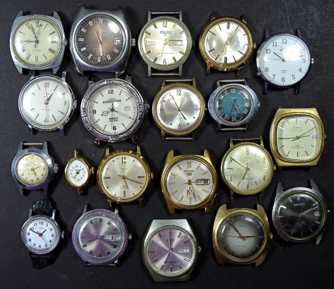 20 VARIETY WATCH FACES FOR PARTS/REPAIR: 20 VARIETY WATCH FACES FOR PARTS/REPAIR, UNTESTED, SOME MAY WORK SOME MAY NOT WORK COULD BE USED FOR PARTS/REPAIR, BRANDS (TIMEX, SEIKO, AND MORE)