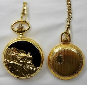 (2) QUARTZ POCKET WATCHES - TRAIN CASE &