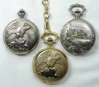 (3) QUARTZ POCKET WATCHES - ELK &