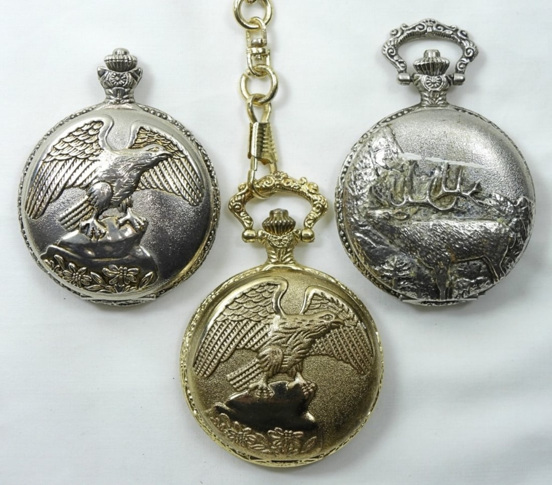 (3) QUARTZ POCKET WATCHES - ELK & (1 of 3)