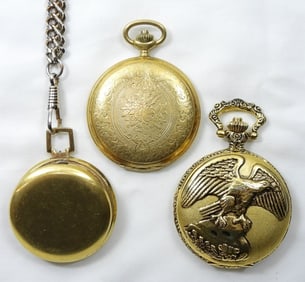 (3) QUARTZ POCKET WATCHES - EAGLE &