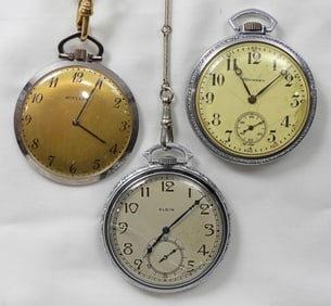 (3) OPENFACE POCKET WATCHES - REPAIR