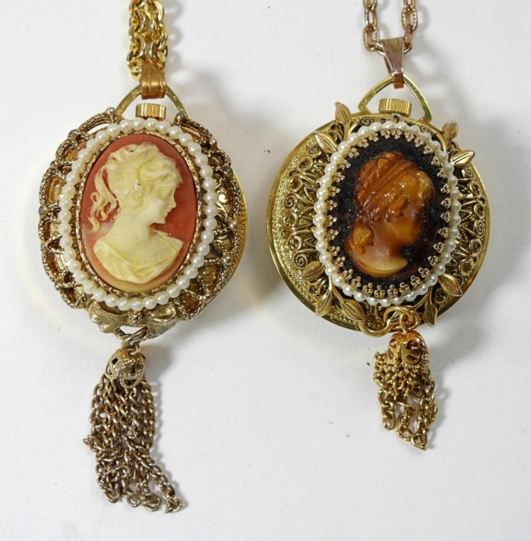 (2) CAMEO STYLE WATCH NECKLACES: HERITAGE & NORMAN - BOTH UNTESTED