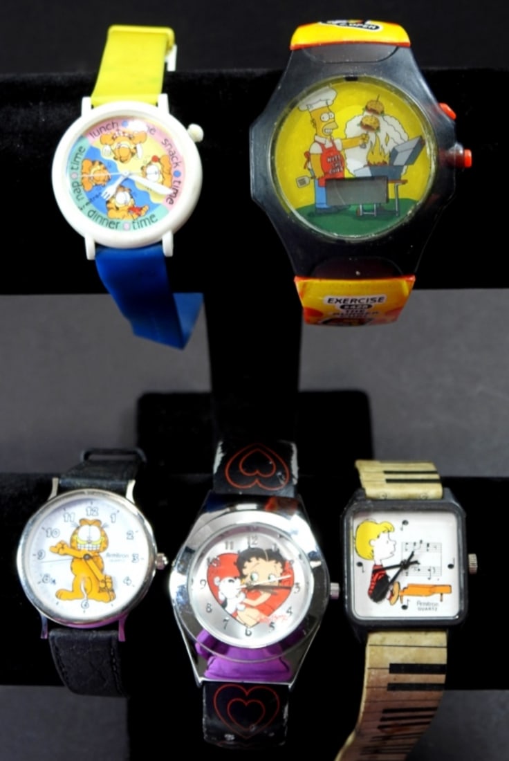 (5) ASSORTED CARTOON WATCHES: 5 various cartoon themed watches, untested, various sizes and styles