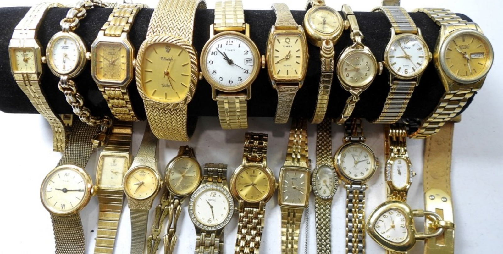 20 VARIETY WOMENS GOLD TONE WATCHES: 20 VARIETY WOMENS GOLD TONE WATCHES, BRANDS (TIMEX, CITIZENS AND MORE) UNTESTED