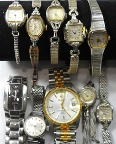 10 VARIETY WOMENS SILVER TONE WATCHES