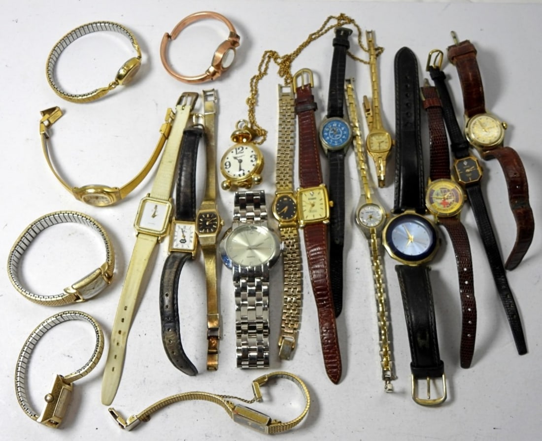 (20) Ladies Watches: 20 ladies watches, not tested as to working or not - most will need battery replacements - some for parts or repairs, some may work