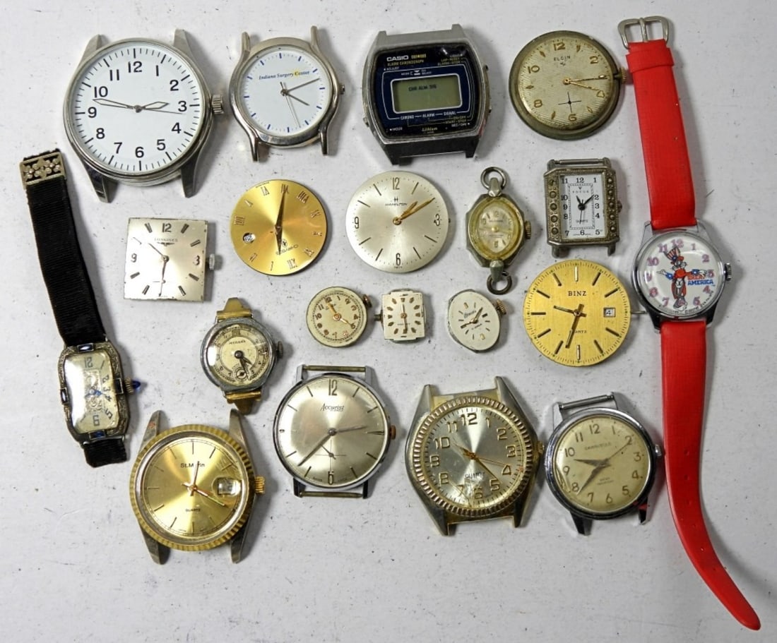 (20) Watch Faces: 20 watch faces for repair, not tested as to working or not, most will need battery replacements - most for parts or repairs, some may work