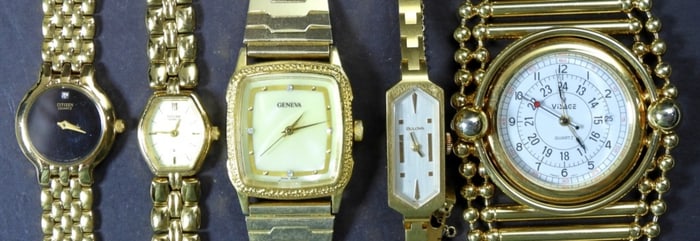 (5) GOLD TONE FASHION WATCHES