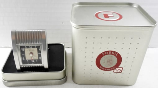 FOSSIL TRAVEL ALARM CLOCK in TIN