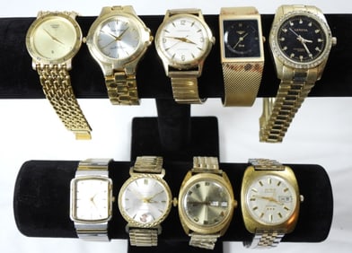 10 VARIETY MENS GOLD TONE WATCHES