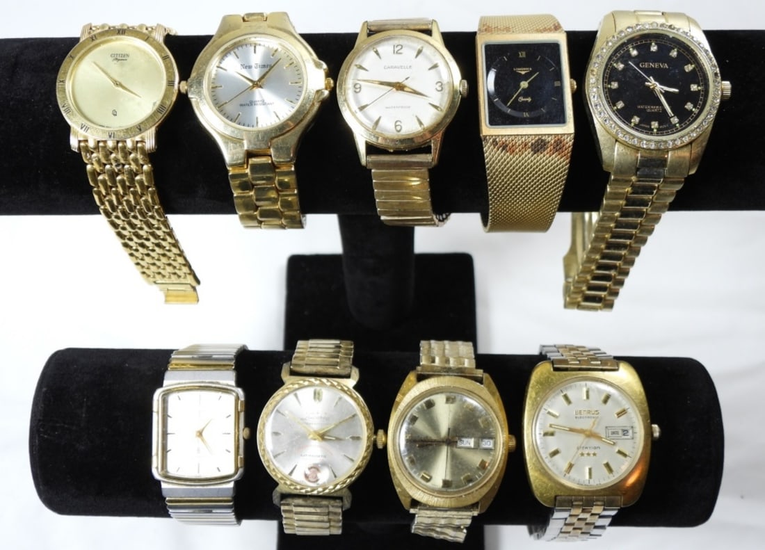 10 VARIETY MENS GOLD TONE WATCHES (1 of 3)